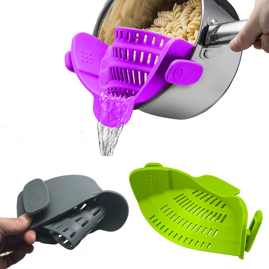 Universal Silicone Clip‑On Pot & Pan Strainer – Easy Pour Oil & Drain Colander