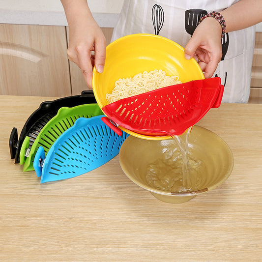 Universal Silicone Clip‑On Pot & Pan Strainer – Easy Pour Oil & Drain Colander